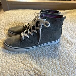 Vans Women’s Camden Hi Top Sneaker Back Zip Not Tie Twill 9 Gray
